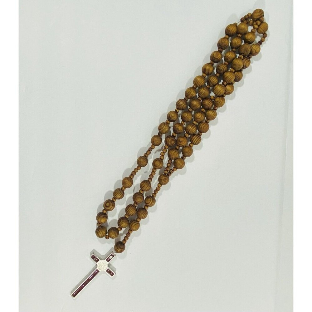 Vintage Wooden Wall Wood Bead Rosary Catholic Crucifix Cross Prayers Christian - Picture 2 of 10